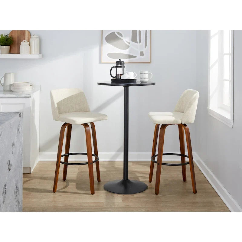 Set of 2 Carson Carrington Vallberga 30-Inch Fixed-Height Bar Stools with Walnut Wood Base 26
