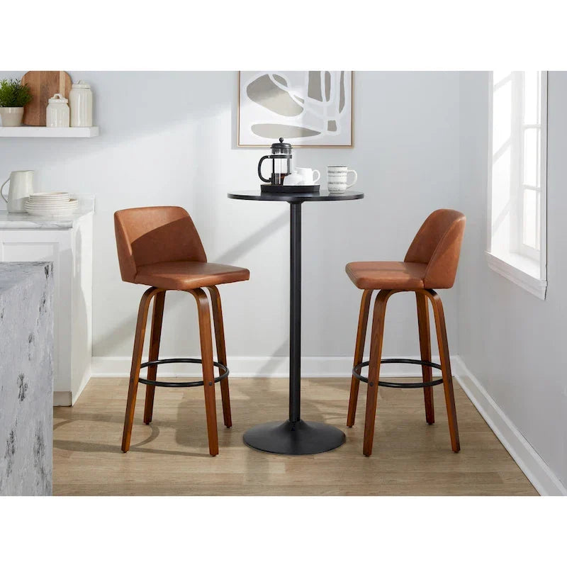 Set of 2 Carson Carrington Vallberga 30-Inch Fixed-Height Bar Stools with Walnut Wood Base 30