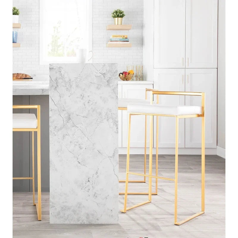 Set of 2 Stackable Gold Bar Stools with Silver Orchid Forest Finish