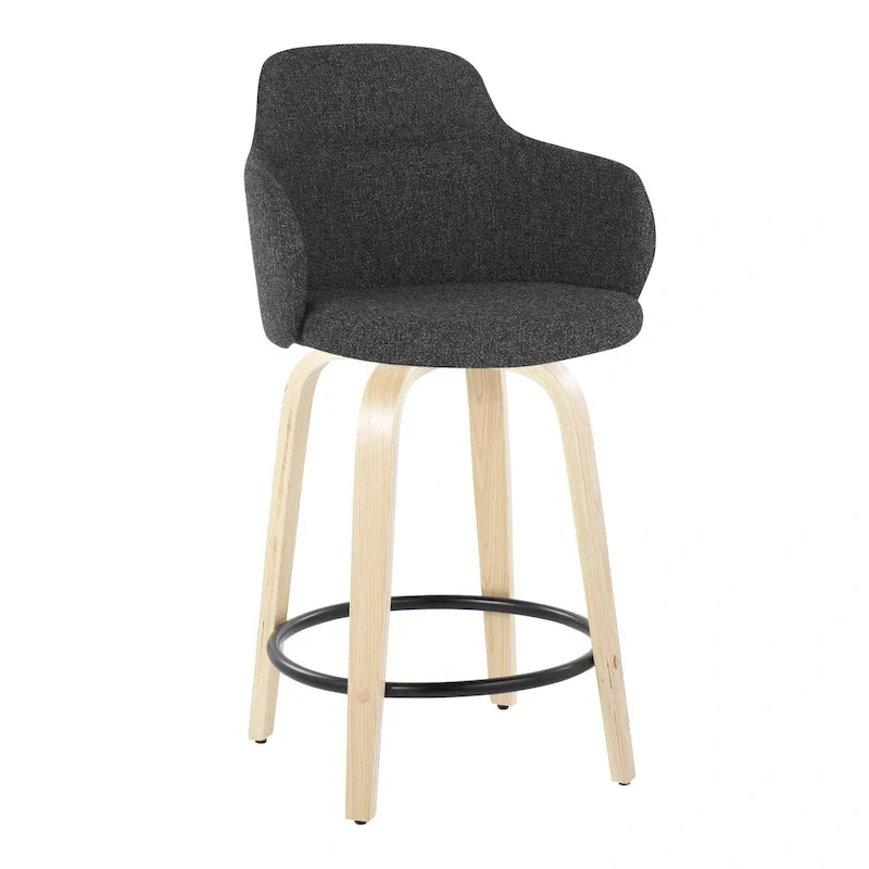 Set of 2 Carson Carrington Iglabo 24-Inch Fixed-Height Counter Stools with Bent Wood Legs and Round Footrest 32