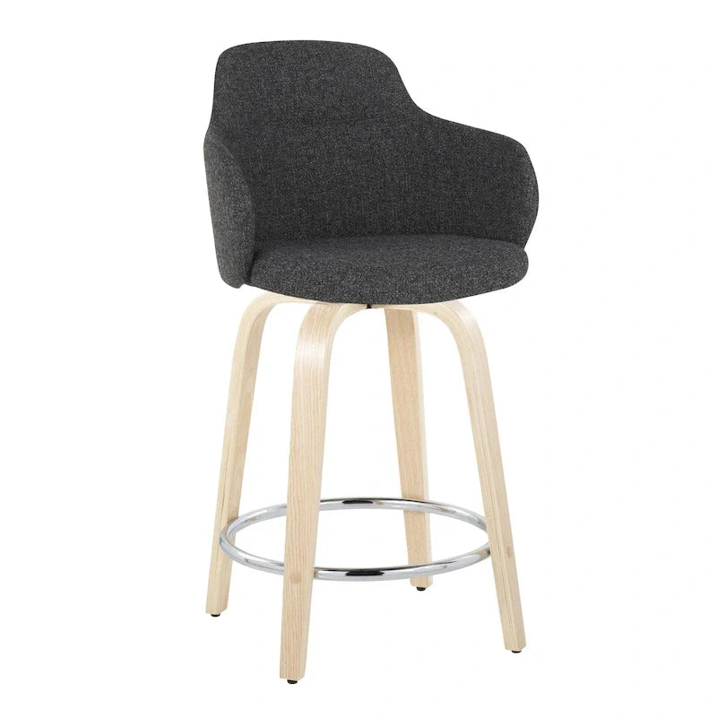 Set of 2 Carson Carrington Iglabo 24-Inch Fixed-Height Counter Stools with Bent Wood Legs and Round Footrest 36