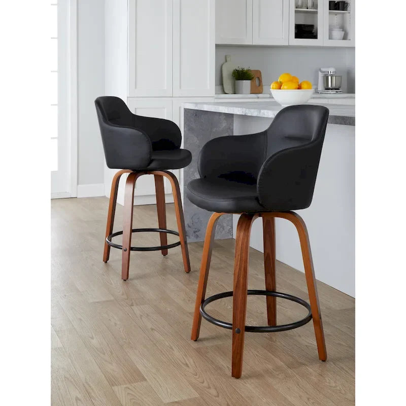 Set of 2 Carson Carrington Iglabo 24-Inch Fixed-Height Counter Stools with Bent Wood Legs and Round Footrest 1