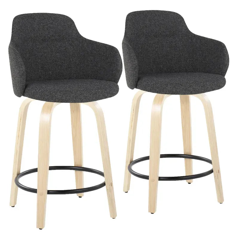 Set of 2 Carson Carrington Iglabo 24-Inch Fixed-Height Counter Stools with Bent Wood Legs and Round Footrest 3