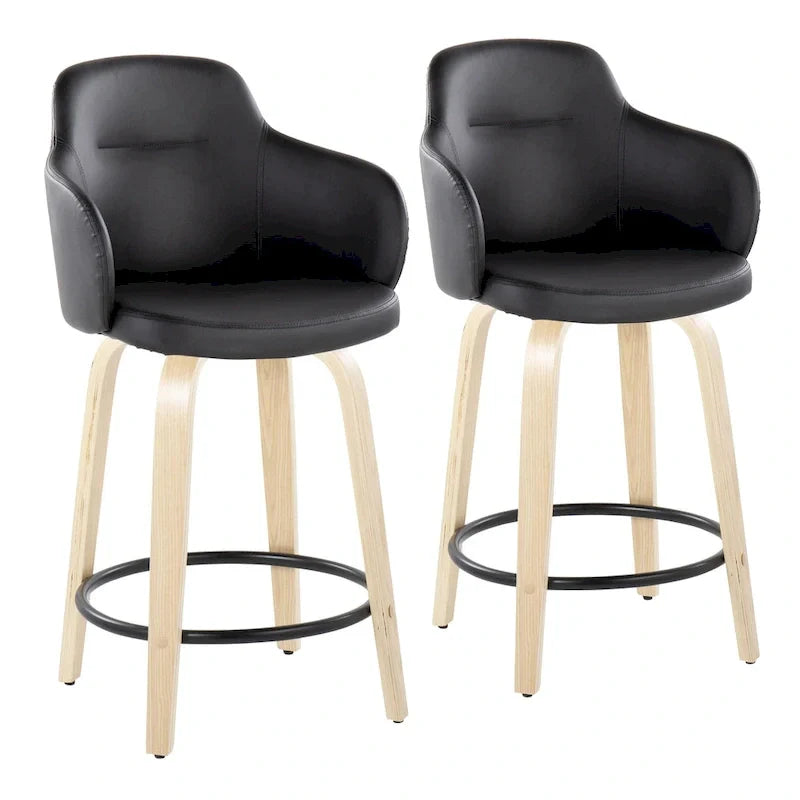 Set of 2 Carson Carrington Iglabo 24-Inch Fixed-Height Counter Stools with Bent Wood Legs and Round Footrest 4