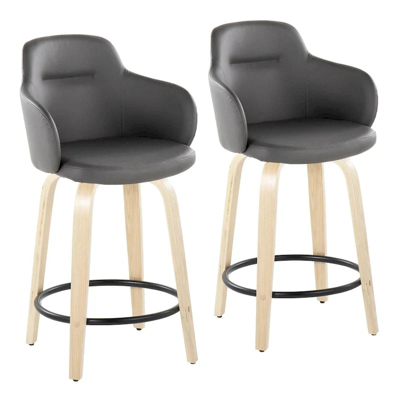 Set of 2 Carson Carrington Iglabo 24-Inch Fixed-Height Counter Stools with Bent Wood Legs and Round Footrest 5