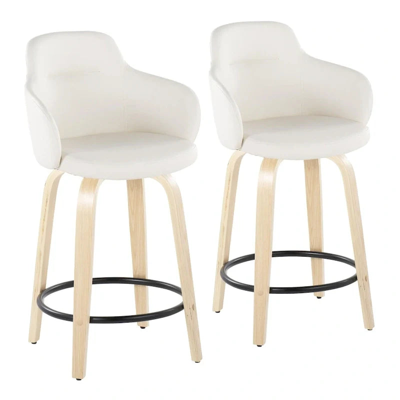 Set of 2 Carson Carrington Iglabo 24-Inch Fixed-Height Counter Stools with Bent Wood Legs and Round Footrest 6