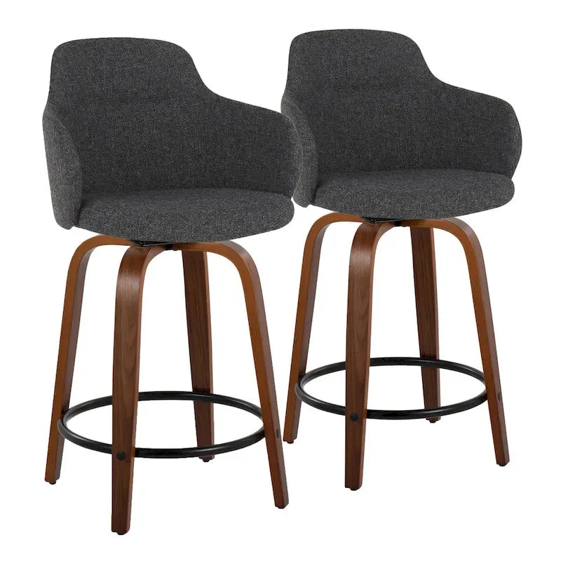 Set of 2 Carson Carrington Iglabo 24-Inch Fixed-Height Counter Stools with Bent Wood Legs and Round Footrest 7