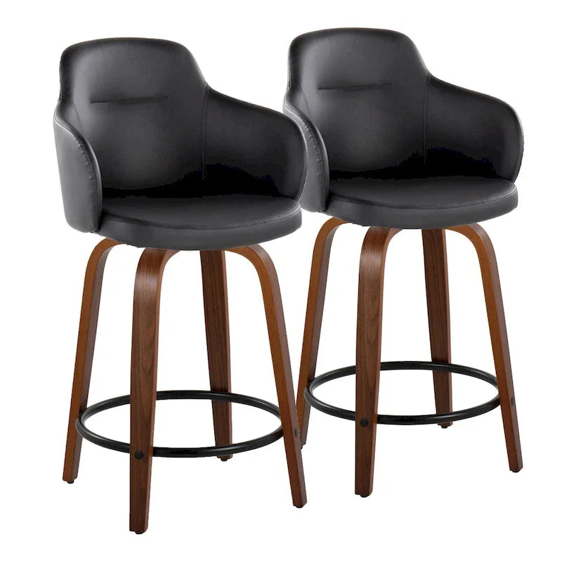 Set of 2 Carson Carrington Iglabo 24-Inch Fixed-Height Counter Stools with Bent Wood Legs and Round Footrest 8