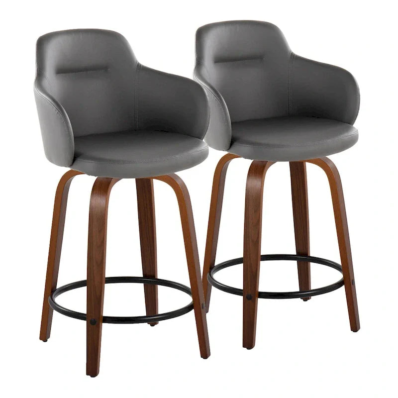 Set of 2 Carson Carrington Iglabo 24-Inch Fixed-Height Counter Stools with Bent Wood Legs and Round Footrest 9