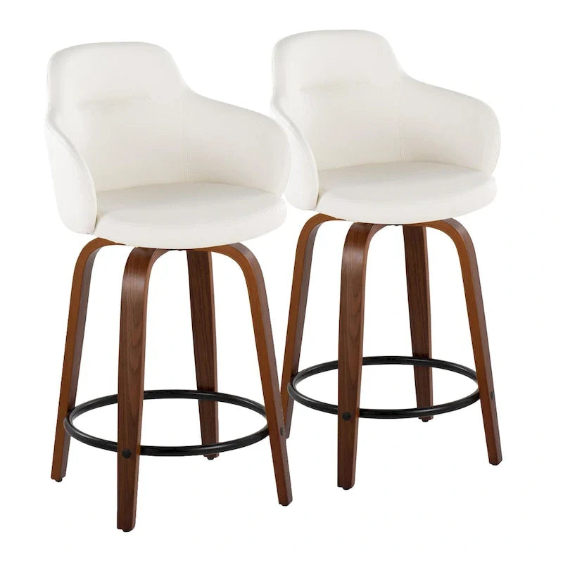 Set of 2 Carson Carrington Iglabo 24-Inch Fixed-Height Counter Stools with Bent Wood Legs and Round Footrest 10