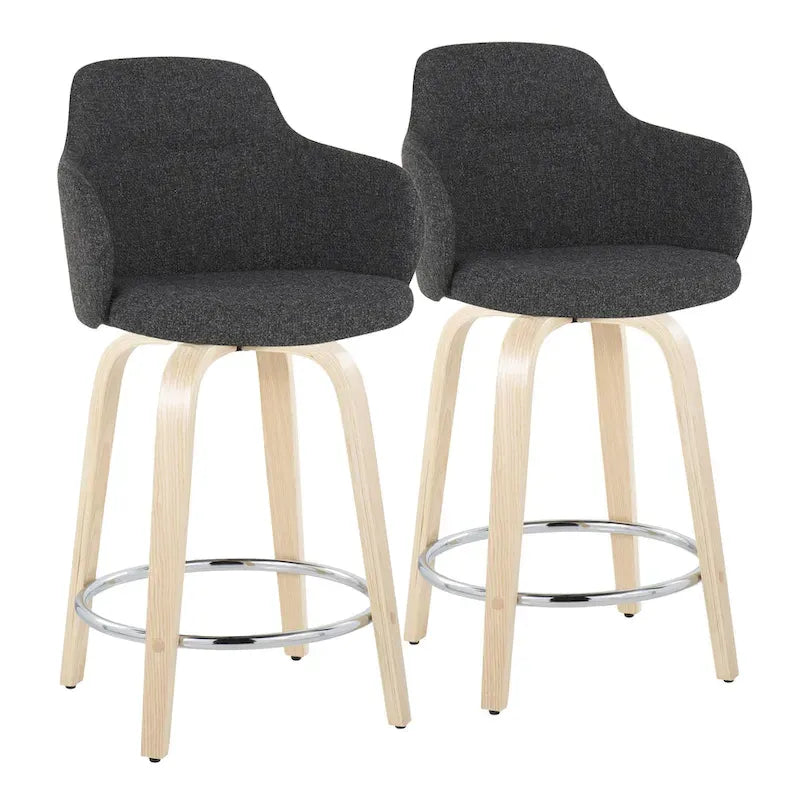 Set of 2 Carson Carrington Iglabo 24-Inch Fixed-Height Counter Stools with Bent Wood Legs and Round Footrest 11