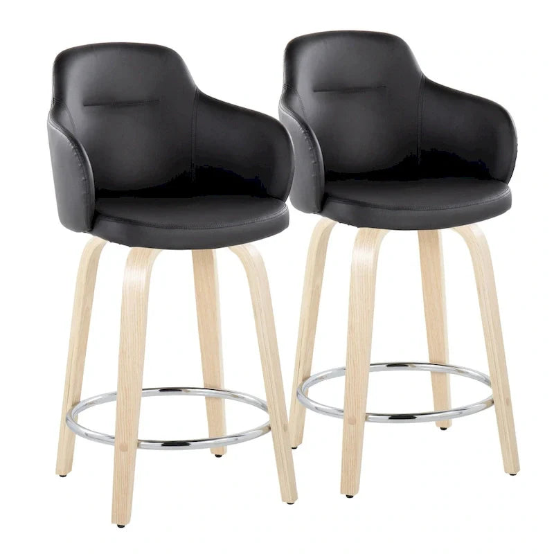 Set of 2 Carson Carrington Iglabo 24-Inch Fixed-Height Counter Stools with Bent Wood Legs and Round Footrest 12