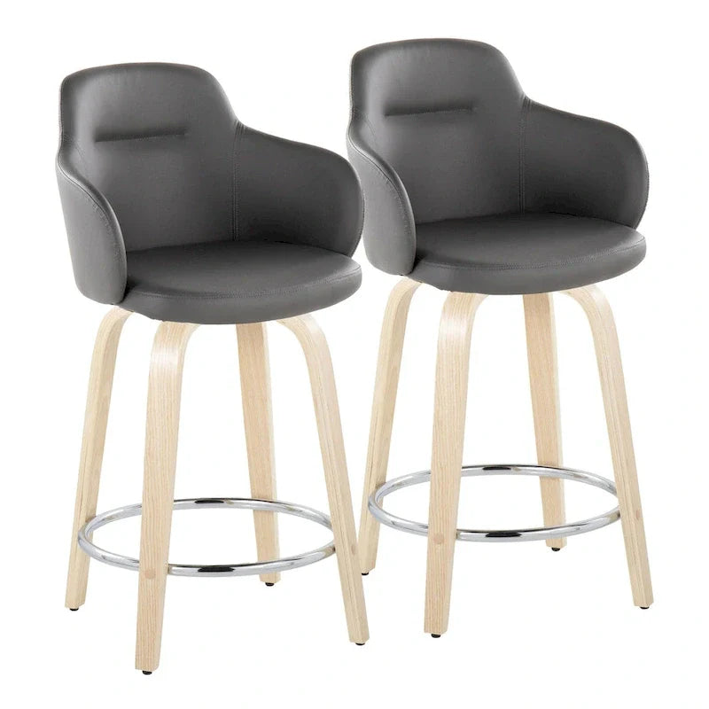 Set of 2 Carson Carrington Iglabo 24-Inch Fixed-Height Counter Stools with Bent Wood Legs and Round Footrest 13