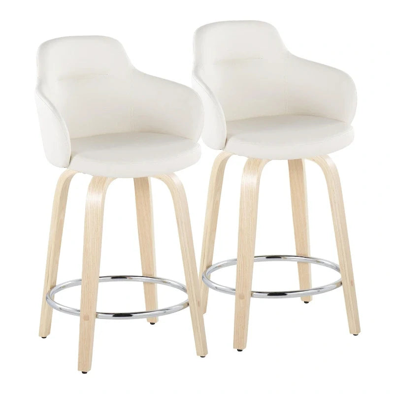 Set of 2 Carson Carrington Iglabo 24-Inch Fixed-Height Counter Stools with Bent Wood Legs and Round Footrest 14