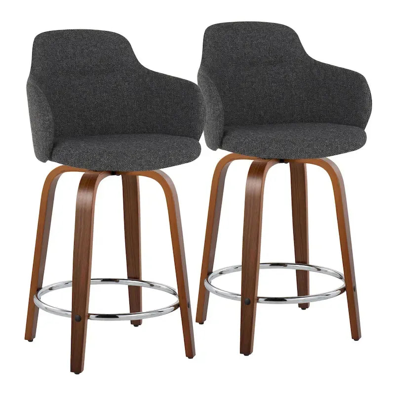 Set of 2 Carson Carrington Iglabo 24-Inch Fixed-Height Counter Stools with Bent Wood Legs and Round Footrest 15