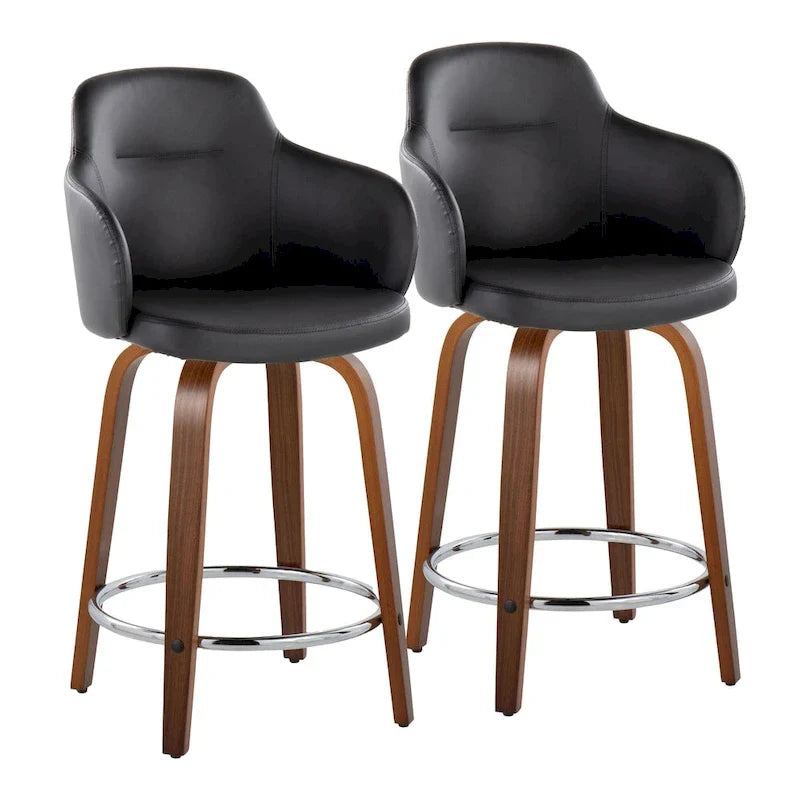 Set of 2 Carson Carrington Iglabo 24-Inch Fixed-Height Counter Stools with Bent Wood Legs and Round Footrest 16