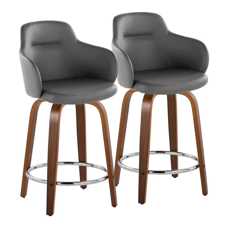 Set of 2 Carson Carrington Iglabo 24-Inch Fixed-Height Counter Stools with Bent Wood Legs and Round Footrest 17