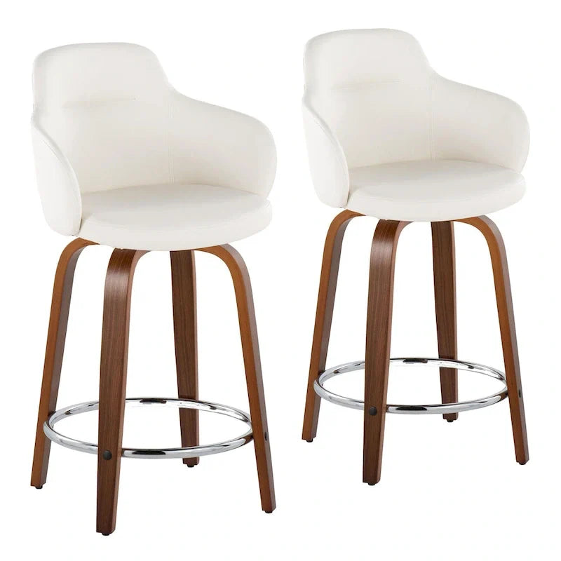 Set of 2 Carson Carrington Iglabo 24-Inch Fixed-Height Counter Stools with Bent Wood Legs and Round Footrest 18