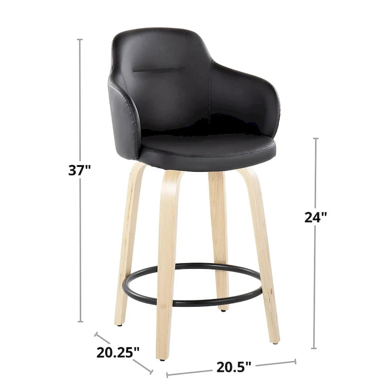 Set of 2 Carson Carrington Iglabo 24-Inch Fixed-Height Counter Stools with Bent Wood Legs and Round Footrest 19