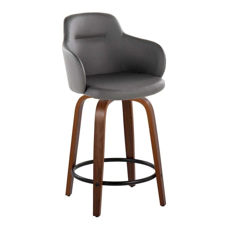 Set of 2 Carson Carrington Iglabo 24-Inch Fixed-Height Counter Stools with Bent Wood Legs and Round Footrest 24