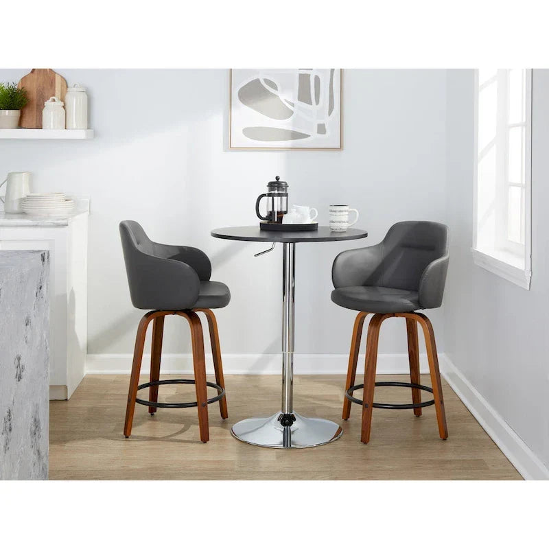 Set of 2 Carson Carrington Iglabo 24-Inch Fixed-Height Counter Stools with Bent Wood Legs and Round Footrest 25