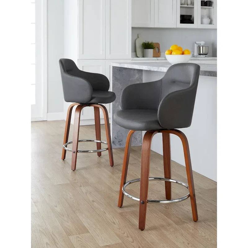 Set of 2 Carson Carrington Iglabo 24-Inch Fixed-Height Counter Stools with Bent Wood Legs and Round Footrest 29