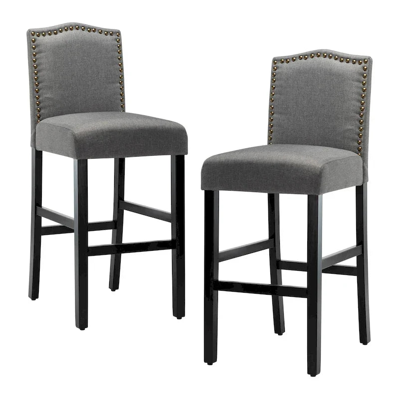 Set of 2 Upholstered 28-Inch Barstools - Stylish Pub Chairs 30