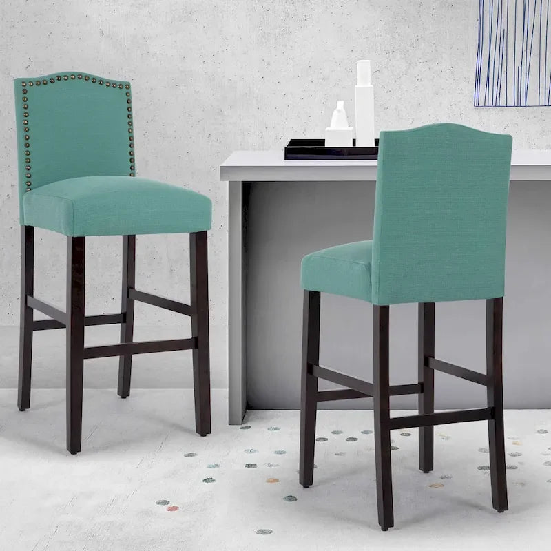 Set of 2 Upholstered 28-Inch Barstools - Stylish Pub Chairs 2