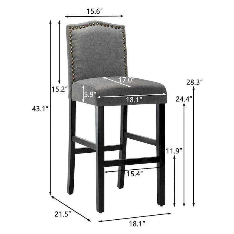 Set of 2 Upholstered 28-Inch Barstools - Stylish Pub Chairs 8