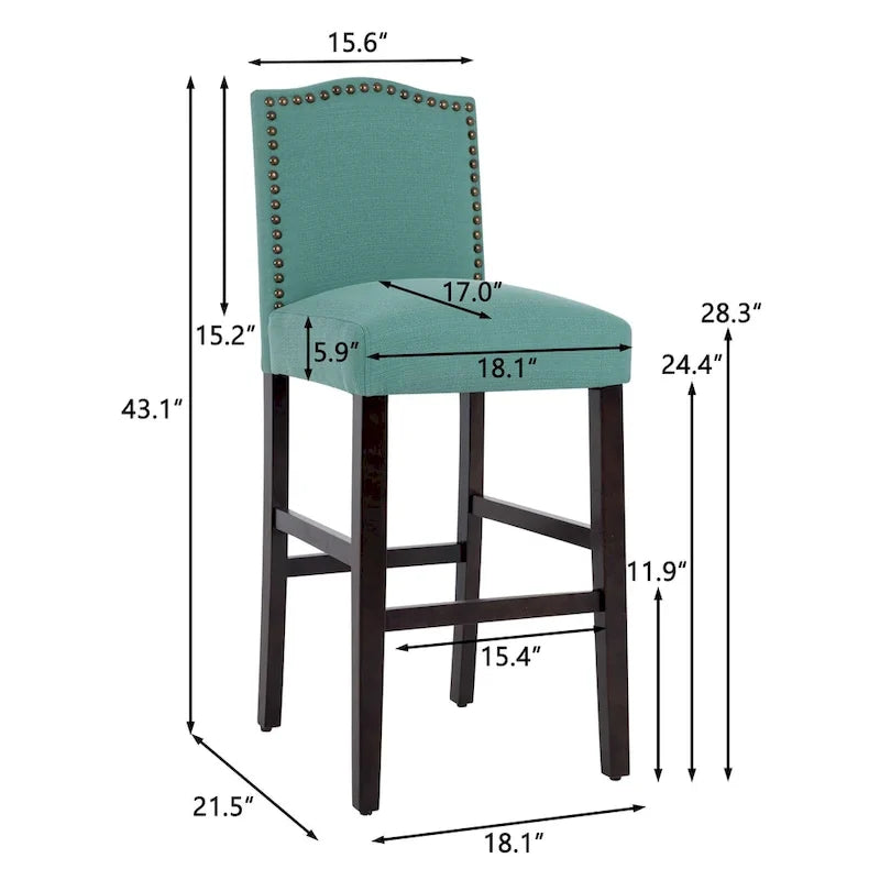 Set of 2 Upholstered 28-Inch Barstools - Stylish Pub Chairs 15