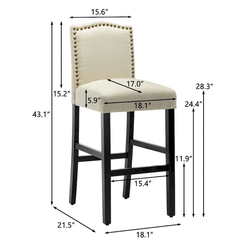 Set of 2 Upholstered 28-Inch Barstools - Stylish Pub Chairs 24