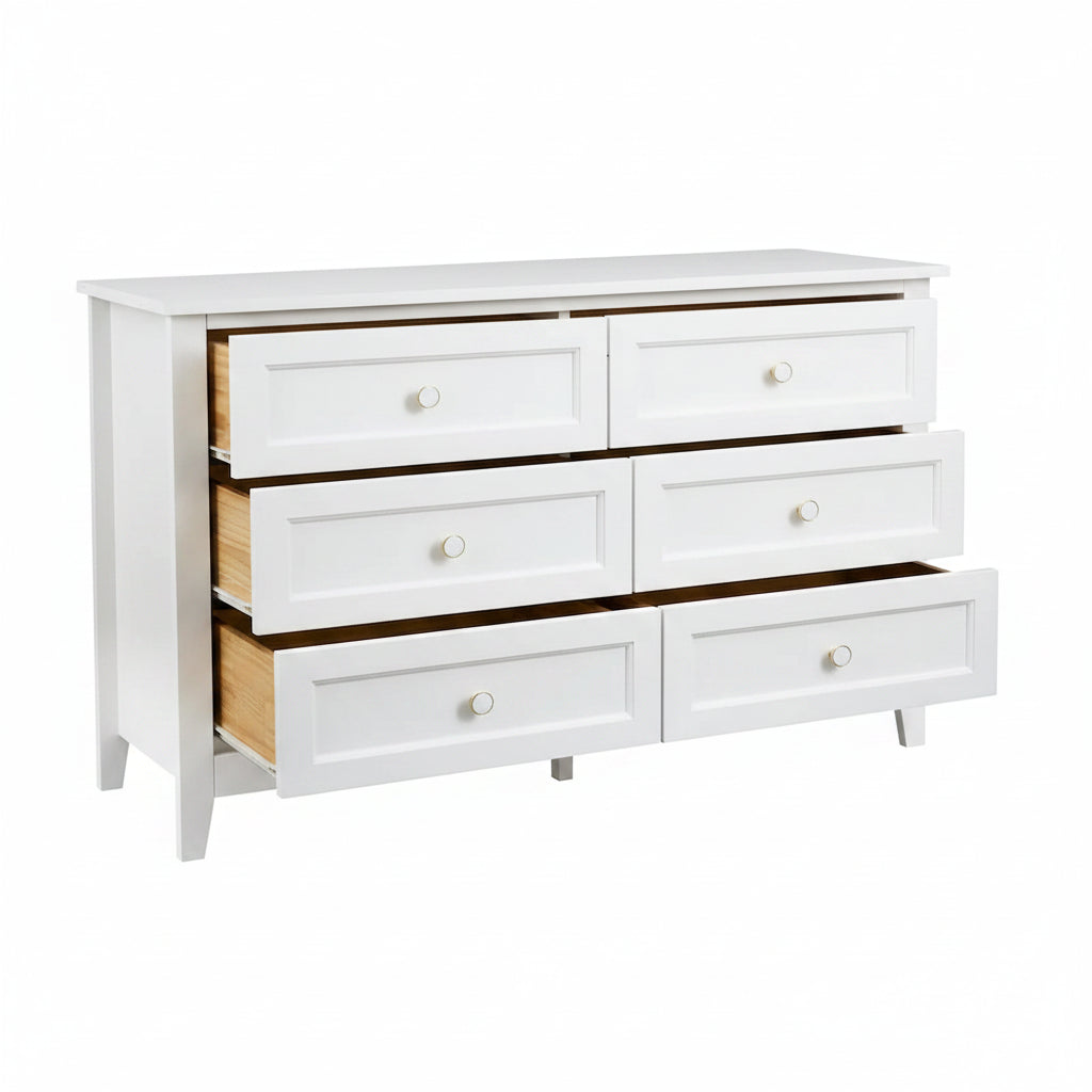 White Solid Wood Dresser Cabinet with Retro Round Handles and Spray-Painted Finish 1