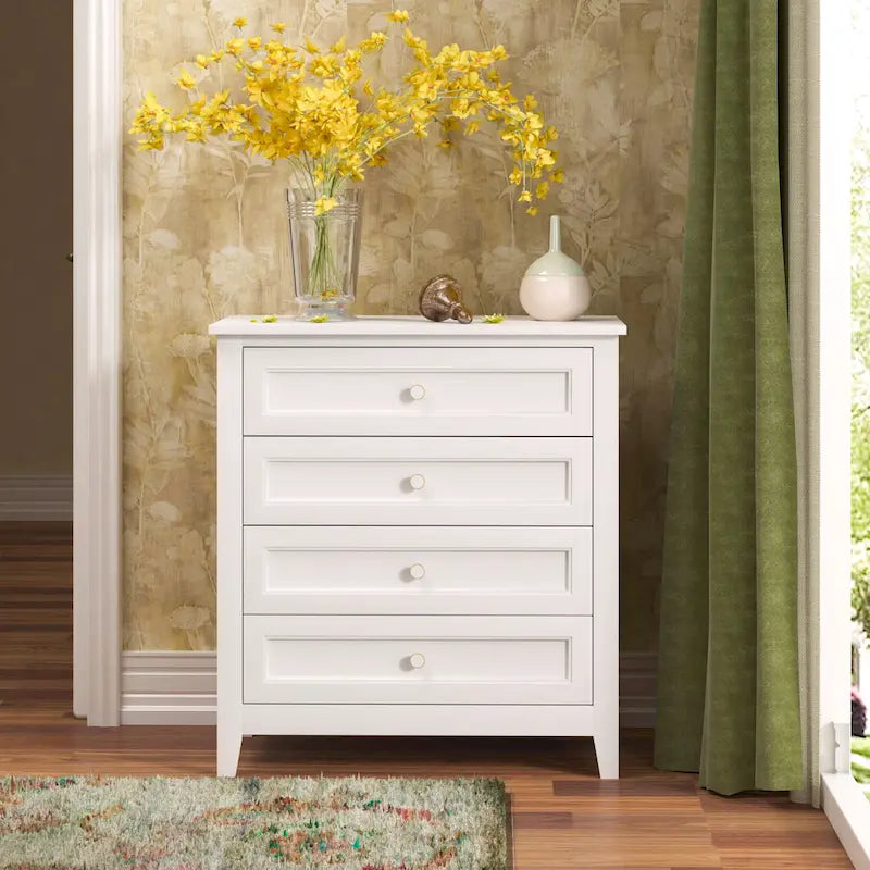 White Solid Wood Dresser Cabinet with Retro Round Handles and Spray-Painted Finish 3