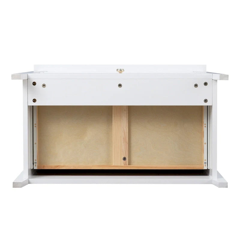 White Solid Wood Dresser Cabinet with Retro Round Handles and Spray-Painted Finish 4