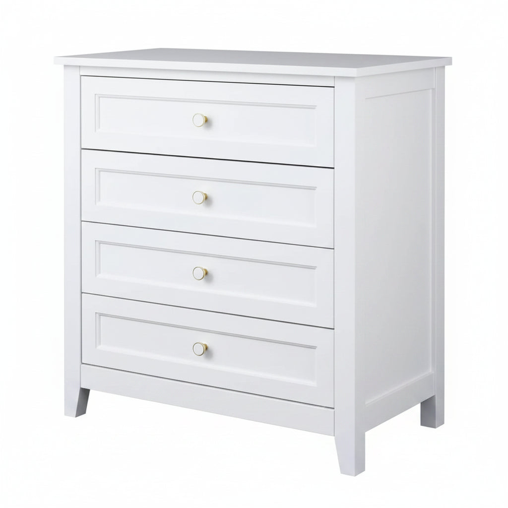White Solid Wood Dresser Cabinet with Retro Round Handles and Spray-Painted Finish 6