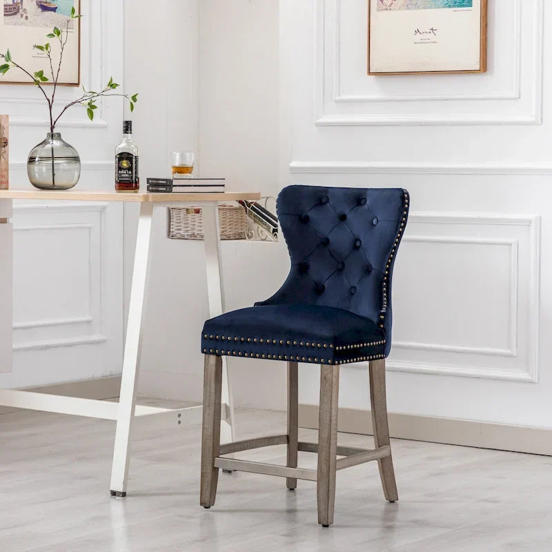 Carter 24-Inch Wingback Tufted Counter Stool with Antique Grey Legs and Nailhead Trim 32