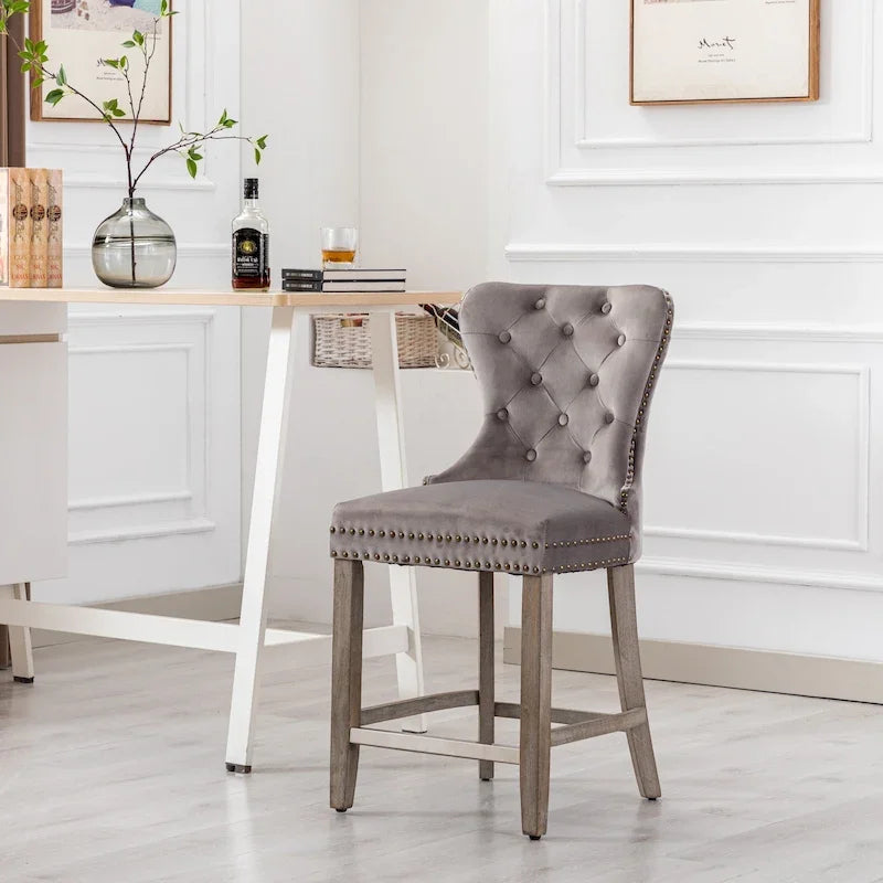 Carter 24-Inch Wingback Tufted Counter Stool with Antique Grey Legs and Nailhead Trim 33