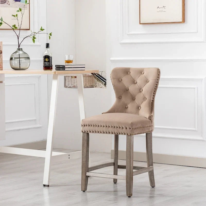 Carter 24-Inch Wingback Tufted Counter Stool with Antique Grey Legs and Nailhead Trim 34
