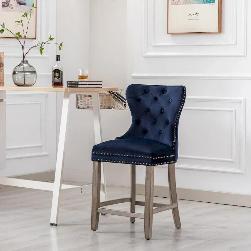 Carter 24-Inch Wingback Tufted Counter Stool with Antique Grey Legs and Nailhead Trim 1