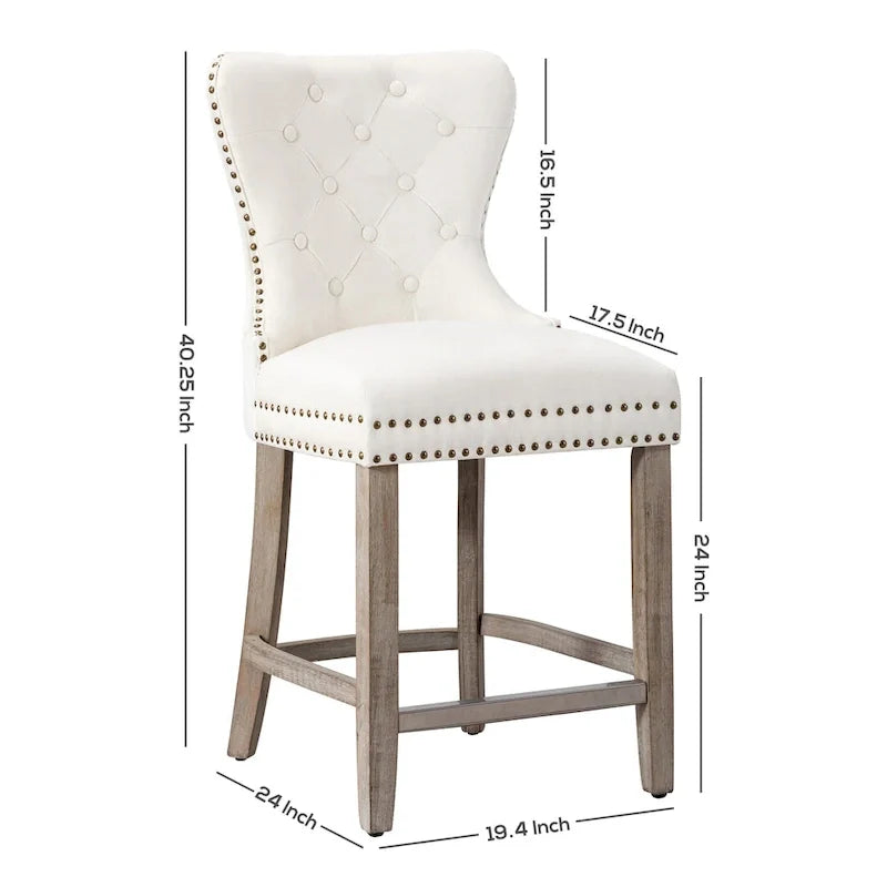 Carter 24-Inch Wingback Tufted Counter Stool with Antique Grey Legs and Nailhead Trim 2