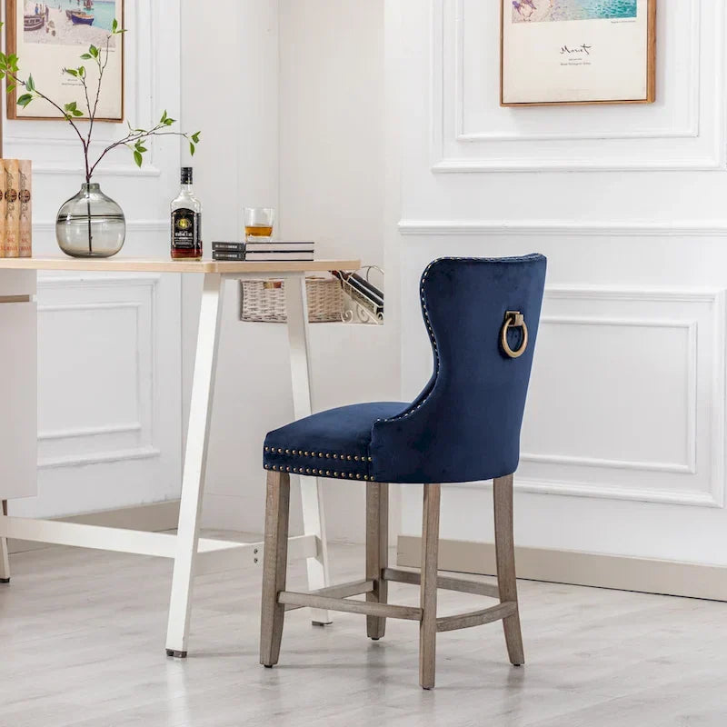Carter 24-Inch Wingback Tufted Counter Stool with Antique Grey Legs and Nailhead Trim 3