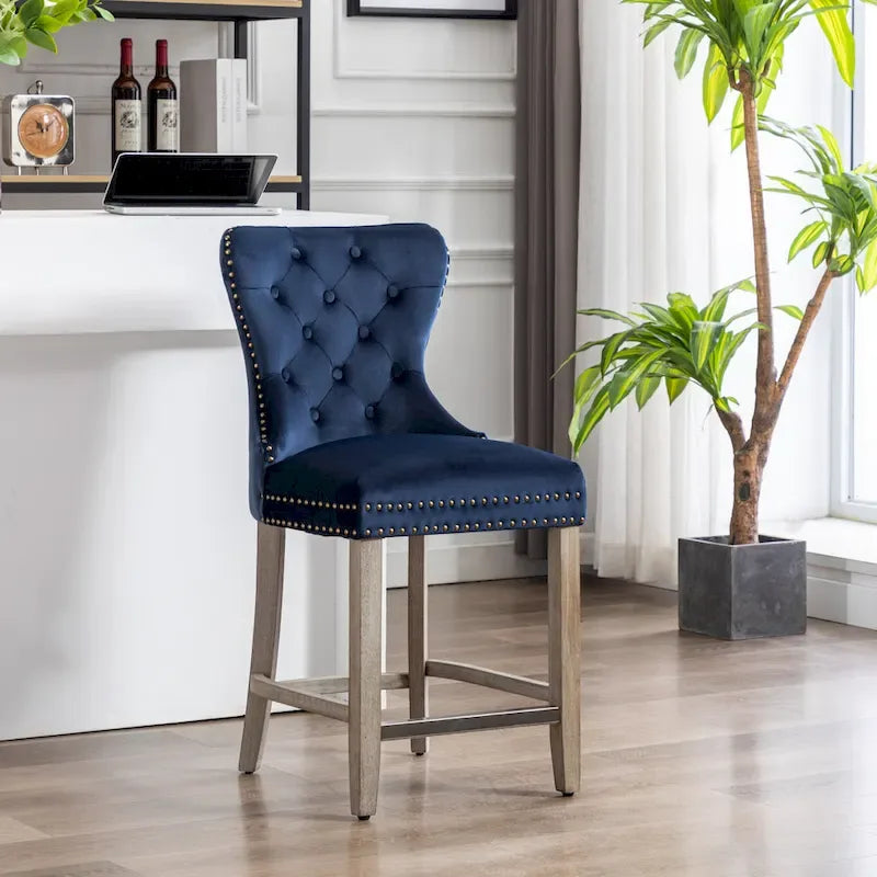Carter 24-Inch Wingback Tufted Counter Stool with Antique Grey Legs and Nailhead Trim 4