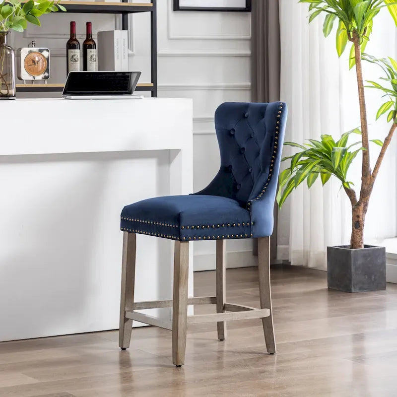 Carter 24-Inch Wingback Tufted Counter Stool with Antique Grey Legs and Nailhead Trim 5