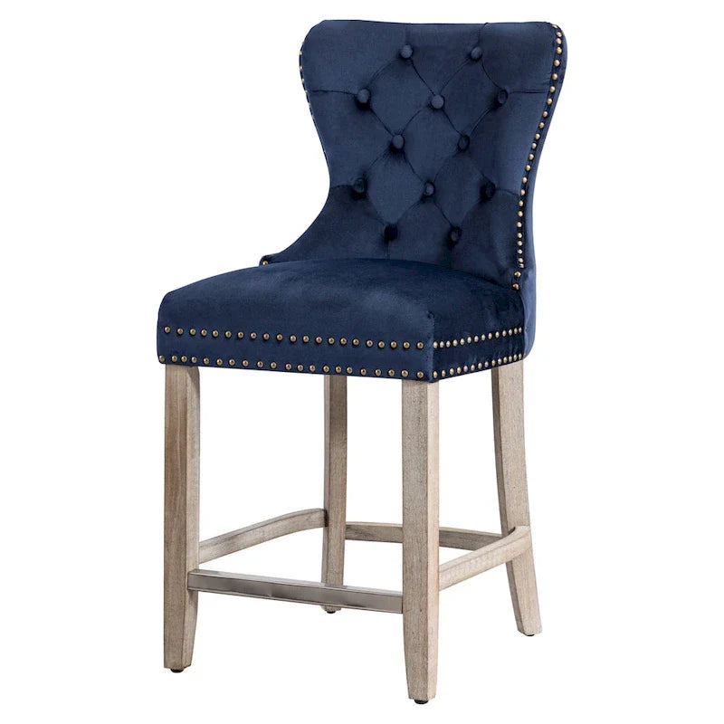 Carter 24-Inch Wingback Tufted Counter Stool with Antique Grey Legs and Nailhead Trim 6