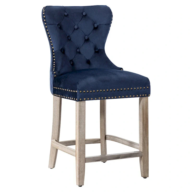 Carter 24-Inch Wingback Tufted Counter Stool with Antique Grey Legs and Nailhead Trim 8