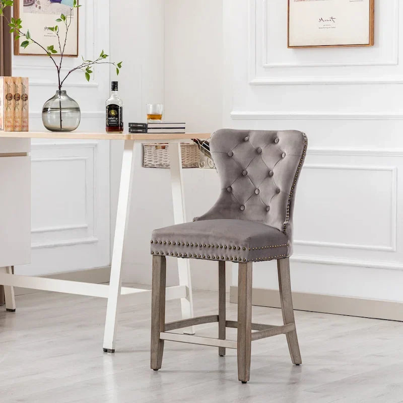 Carter 24-Inch Wingback Tufted Counter Stool with Antique Grey Legs and Nailhead Trim 11