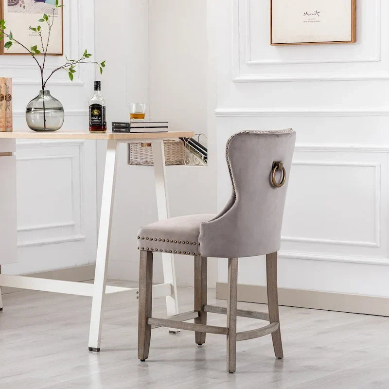 Carter 24-Inch Wingback Tufted Counter Stool with Antique Grey Legs and Nailhead Trim 12