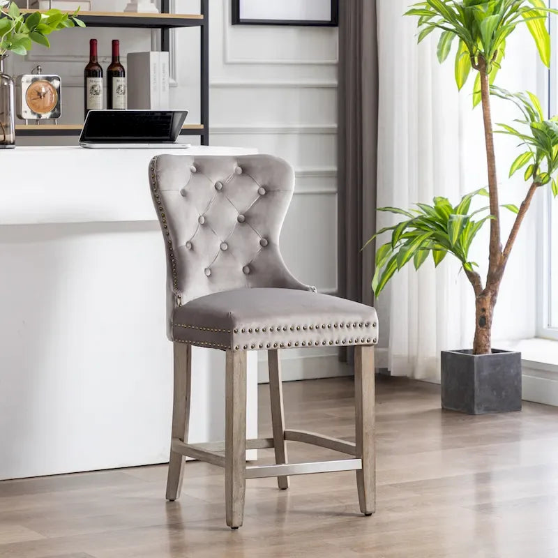 Carter 24-Inch Wingback Tufted Counter Stool with Antique Grey Legs and Nailhead Trim 13