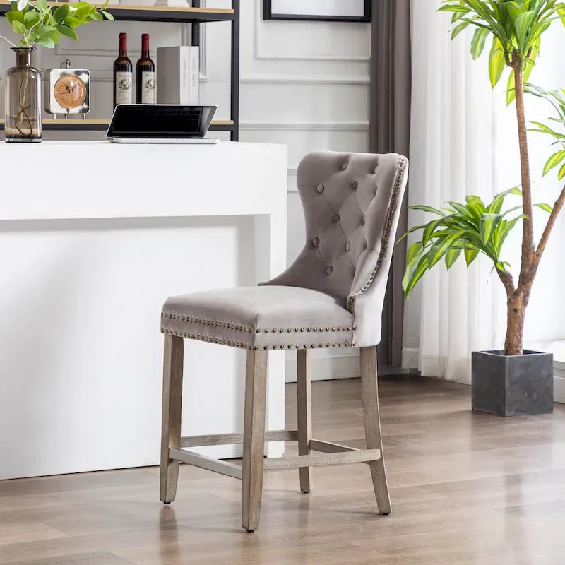 Carter 24-Inch Wingback Tufted Counter Stool with Antique Grey Legs and Nailhead Trim 14