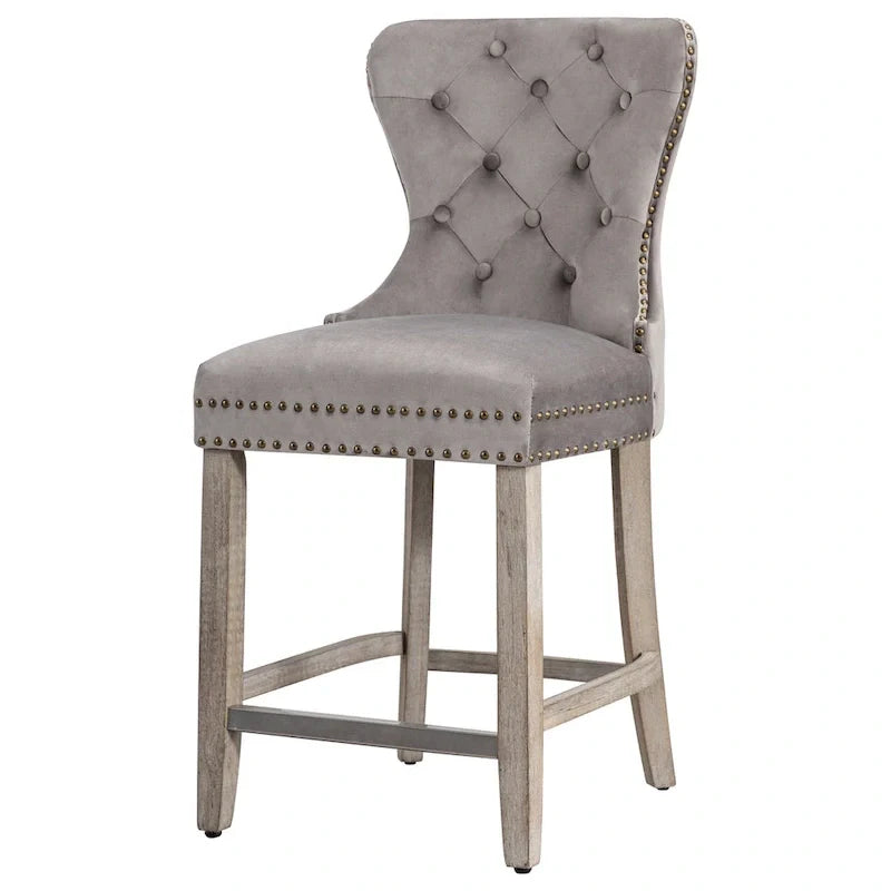 Carter 24-Inch Wingback Tufted Counter Stool with Antique Grey Legs and Nailhead Trim 15
